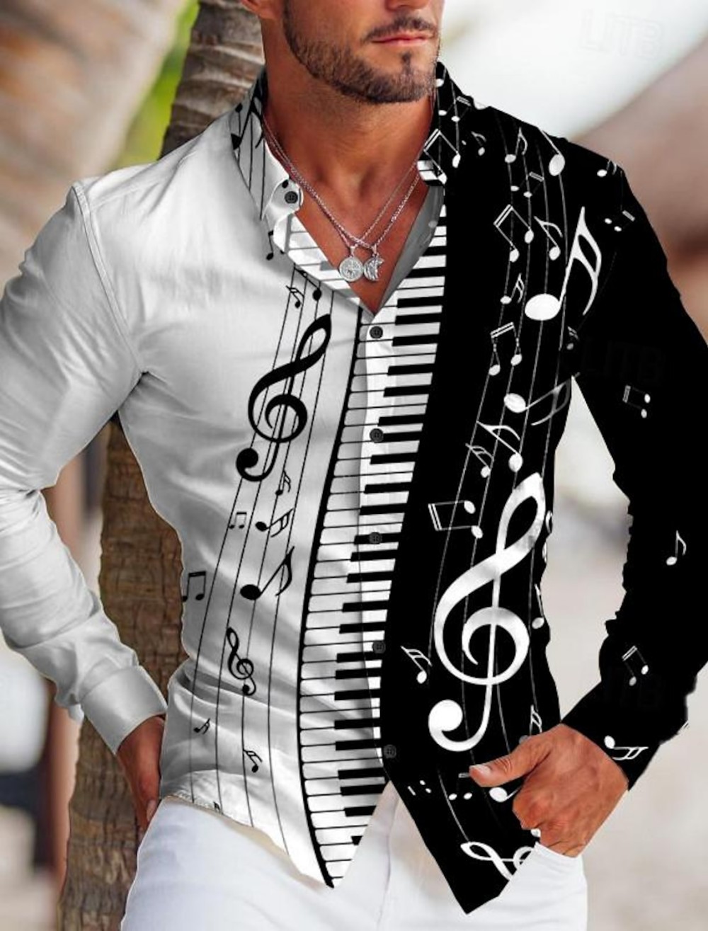Audio Music Notes - Chemise à manches longues pour homme,
