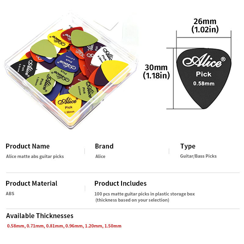 Plectres de guitare Alice, 100 - Electric Guitar Pick Pack avis et prix